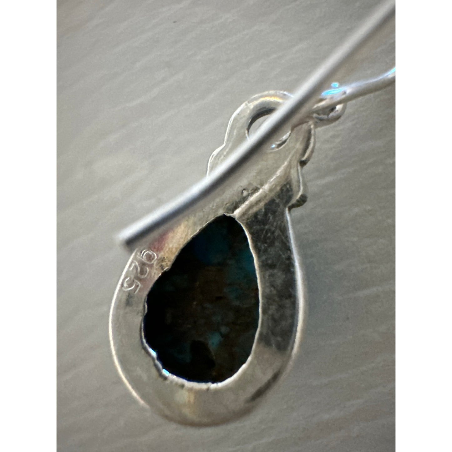 Ice Blue Dahlia Tear Drop Pear Shape Sterling Dangle Earrings