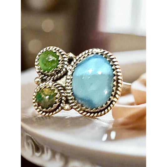 Golden Hills & Sonoran Gold Turquoise Sterling Silver Ring Size 6-10 Adjustable