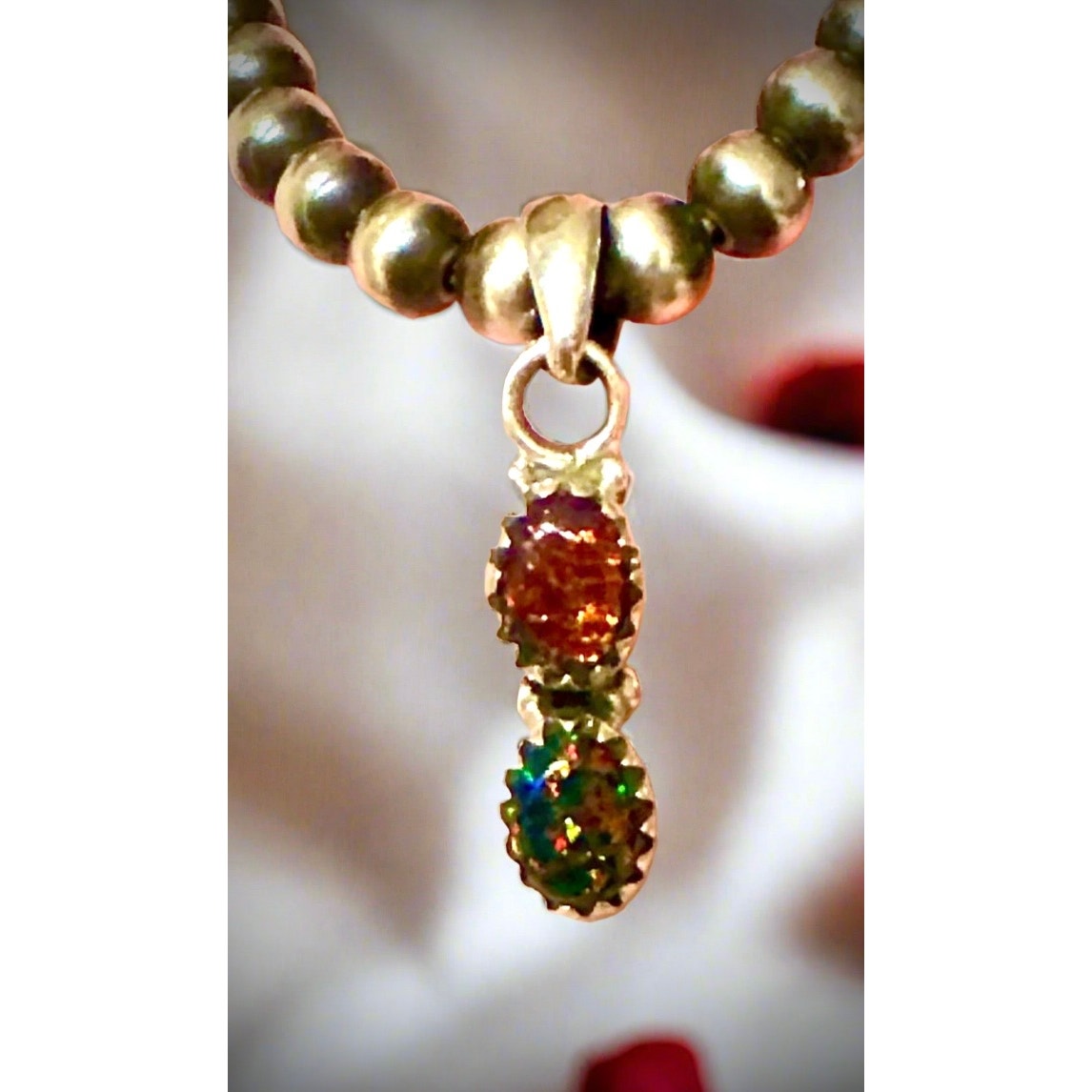 Black Aurora Opal | Sterling Silver Pendant | 1” Long