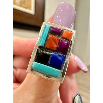 Turquoise | Purple Spiny | Lapis | Orange Spiny | |Sterling Ring | Size 7.5