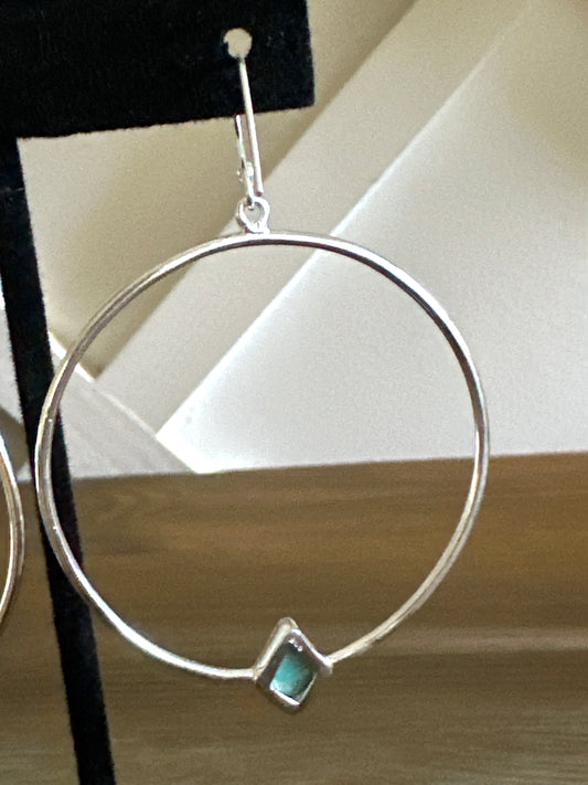Natural Sleeping Beauty .925 Dangle Hoop Earrings 2.5” Southwestern