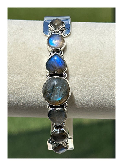 Natural Labrodorite.925 Sterling silver Adjustsble Cuff Bracelet 50 Grams