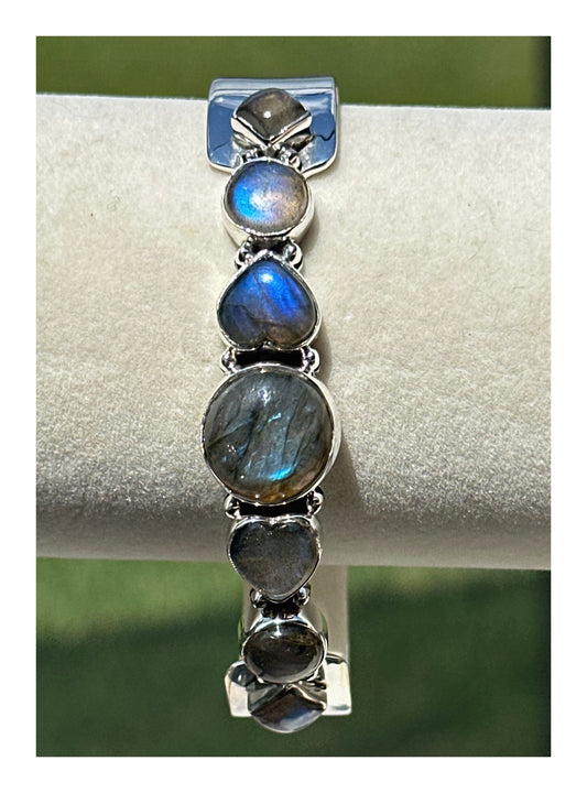 Natural Labrodorite.925 Sterling silver Adjustsble Cuff Bracelet 50 Grams