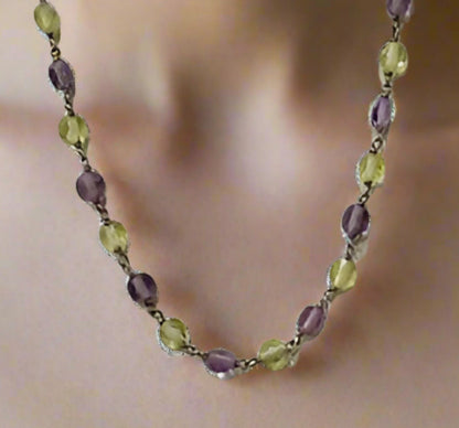 Natural Amethyst & Citrine Necklace .925 18-19.5"Stamped .925 clasp adjustable.