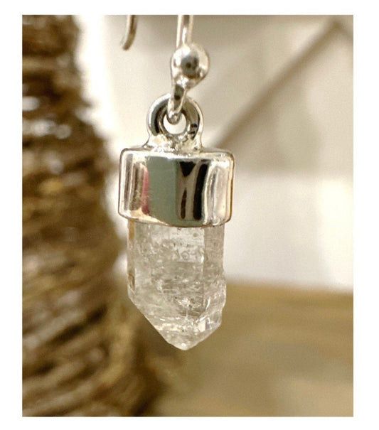 Natural TOPGRADE Herkimer Diamond .925 Sterling Dangle Earrings Rough