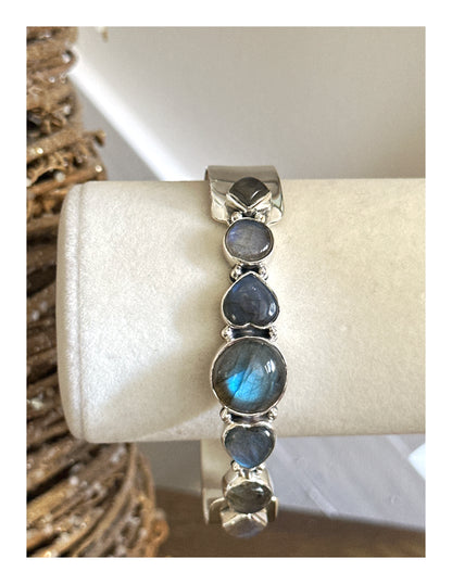 Natural Labrodorite.925 Sterling silver Adjustsble Cuff Bracelet 50 Grams