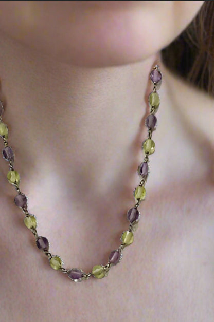 Natural Amethyst & Citrine Necklace .925 18-19.5"Stamped .925 clasp adjustable.