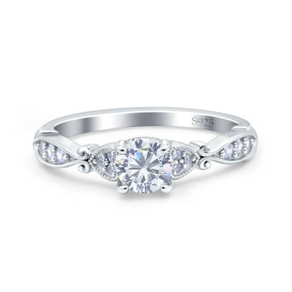 Heart Filigree Art Deco Wedding Bridal Ring Round Simulated Cubic Zirconia 925 Sterling Silver