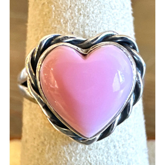 Pink Conch .925 Sterling Heart Rope Southwestern Ring Sz 9