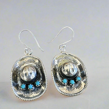 Turquoise Cowboy/Cowgirl Hat Earrings 1” Long Dangle
