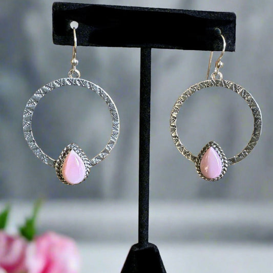 Pink Conch Southwestern Hoop earrings .925 Sterling Silver 1.5” Around