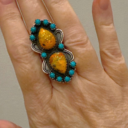 Turquoise & Bumble Bee Jasper .925 Sterling Silver Ring Size 7