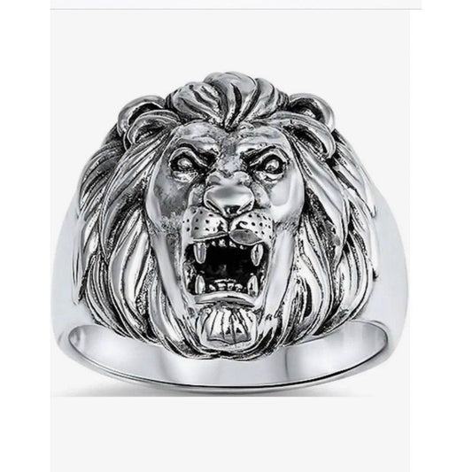 Mens/Unisex Lion Head .925 Sterling Silver Ring sizes 7-13