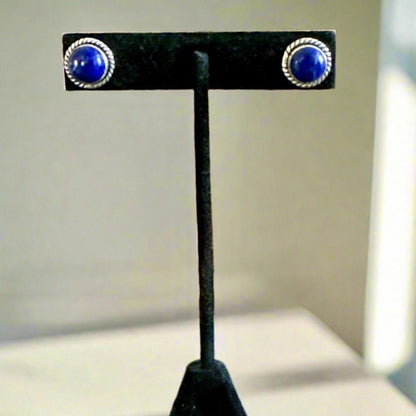 Lapis Lazuli Rope Round Southwestern Stud Earrings