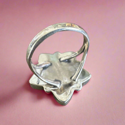 Pink Conch & Turquoise Hearts southwestern ring, size 7