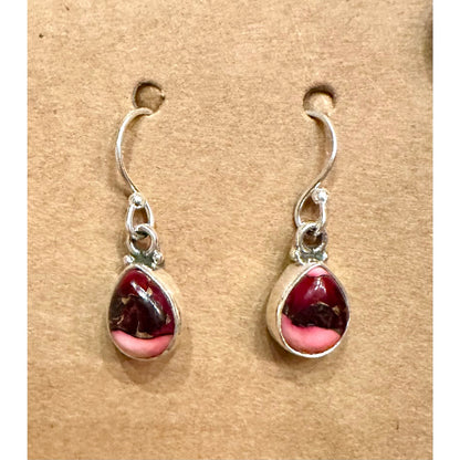 Red Rose Dahlia Turquoise Teardrop Dangle Earrings 1” Long
