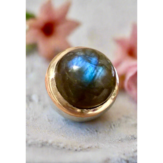 Labradorite | Sterling Silver | Round Ring | Size 7