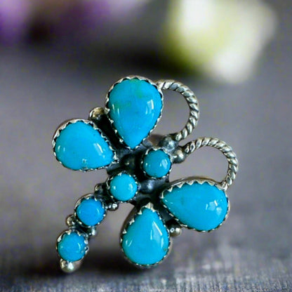 Kingman Turquoise Dragonfly .925 Sterling Silver Ring Size 6