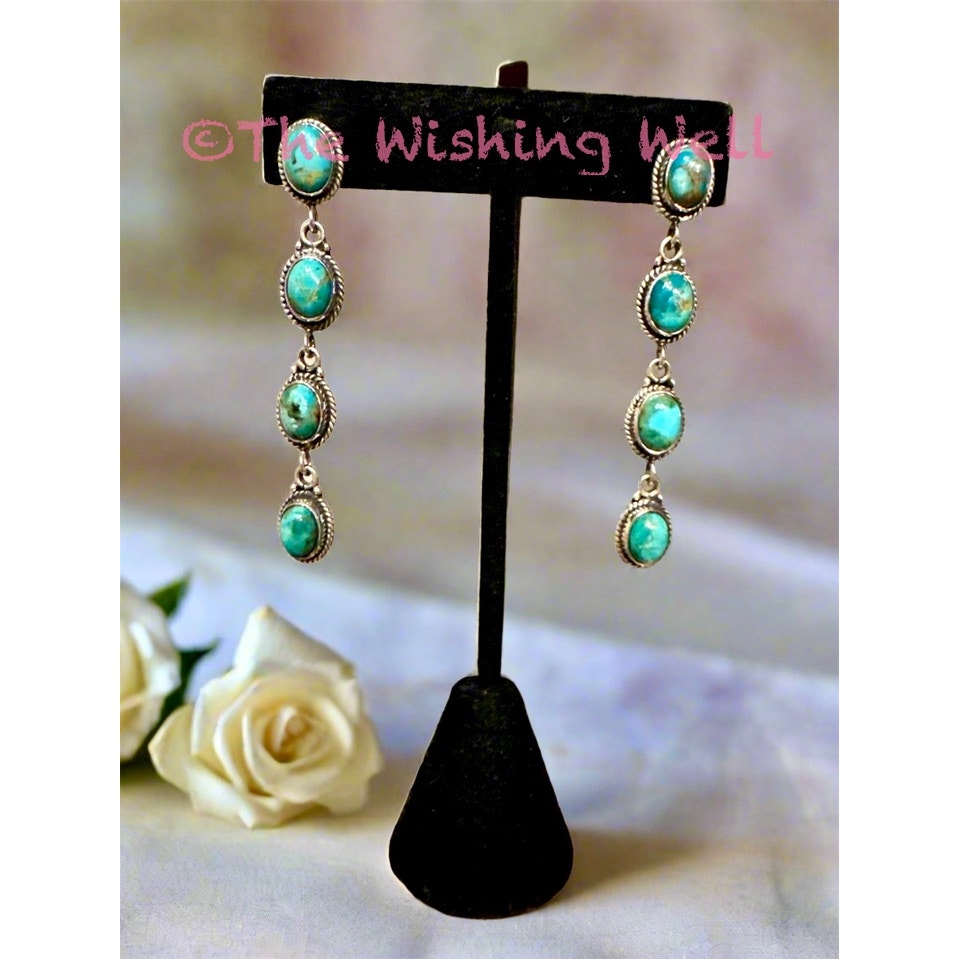 Blue Mohave Turquoise Long Dangle Earrings 2.5”