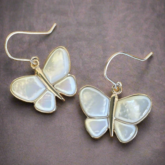 Earrings mother of Pearl .925 sterling silver butterfly dangle earrings.