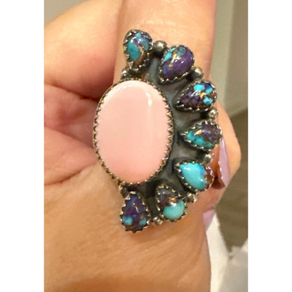 Queen Conch & Purple Spiny Oyster Cluster Half Ring Adjustable