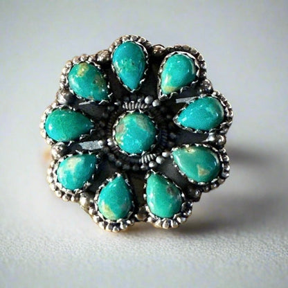 Green Brown Turquoise Cluster Ring Size 7