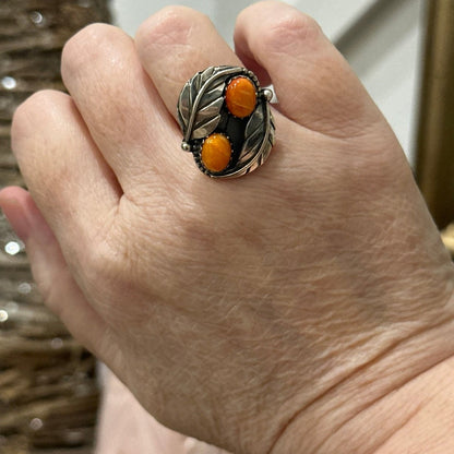 Spiny Oyster Leaf Design .925 Sterling Silver Ring Size 7.5