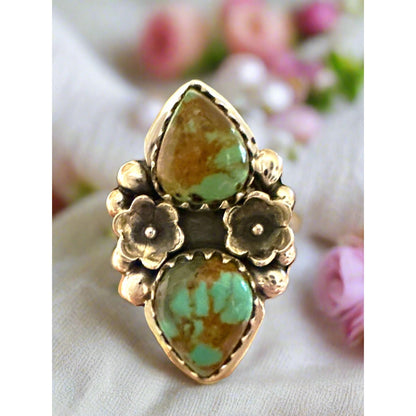 Royston Two Stone Teardrop Floral Sterling Ring Size 7