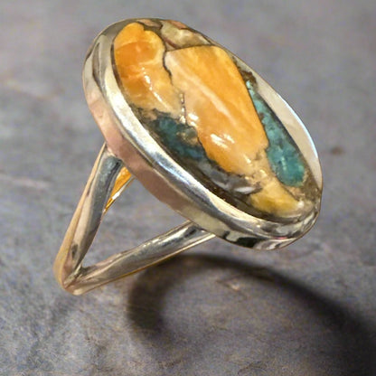 Spiny Oyster Oval Sterling Silver Ring Size 10