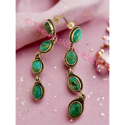 Blue Mohave Turquoise Long Dangle Earrings 2.5”