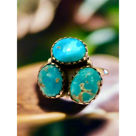 Blue Bird | Three Stone Ring | Sterling Silver | Adjustable Size 5-10