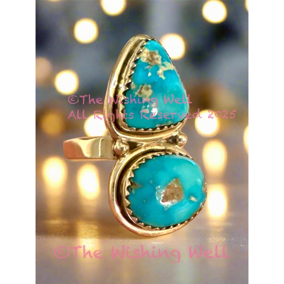 Blue Bird Turquoise | Two Stone Ring | 925 Sterling | Size Adjustable 5-10