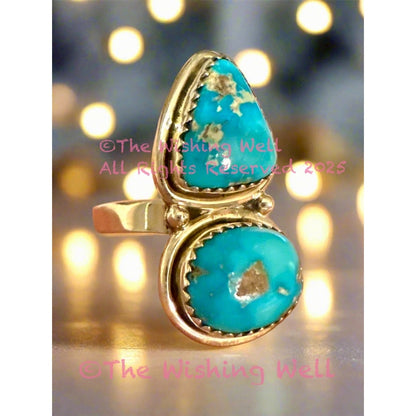 Blue Bird Turquoise | Two Stone Ring | 925 Sterling | Size Adjustable 5-10