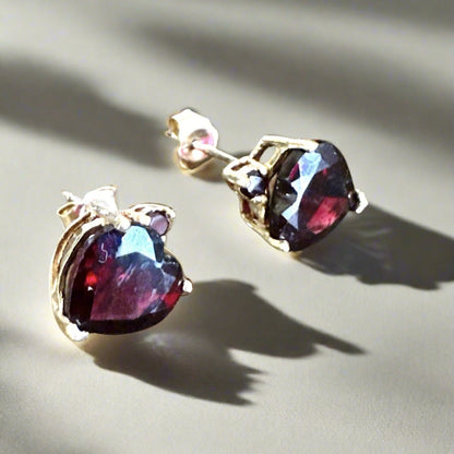 10k Solid Gold 2.30 Carat Garnet Heart Shaped Earrings