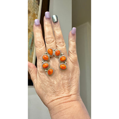 HUGE! Orange Spiny Oyster Naja Sterling Silver Ring Adjustable 5-11