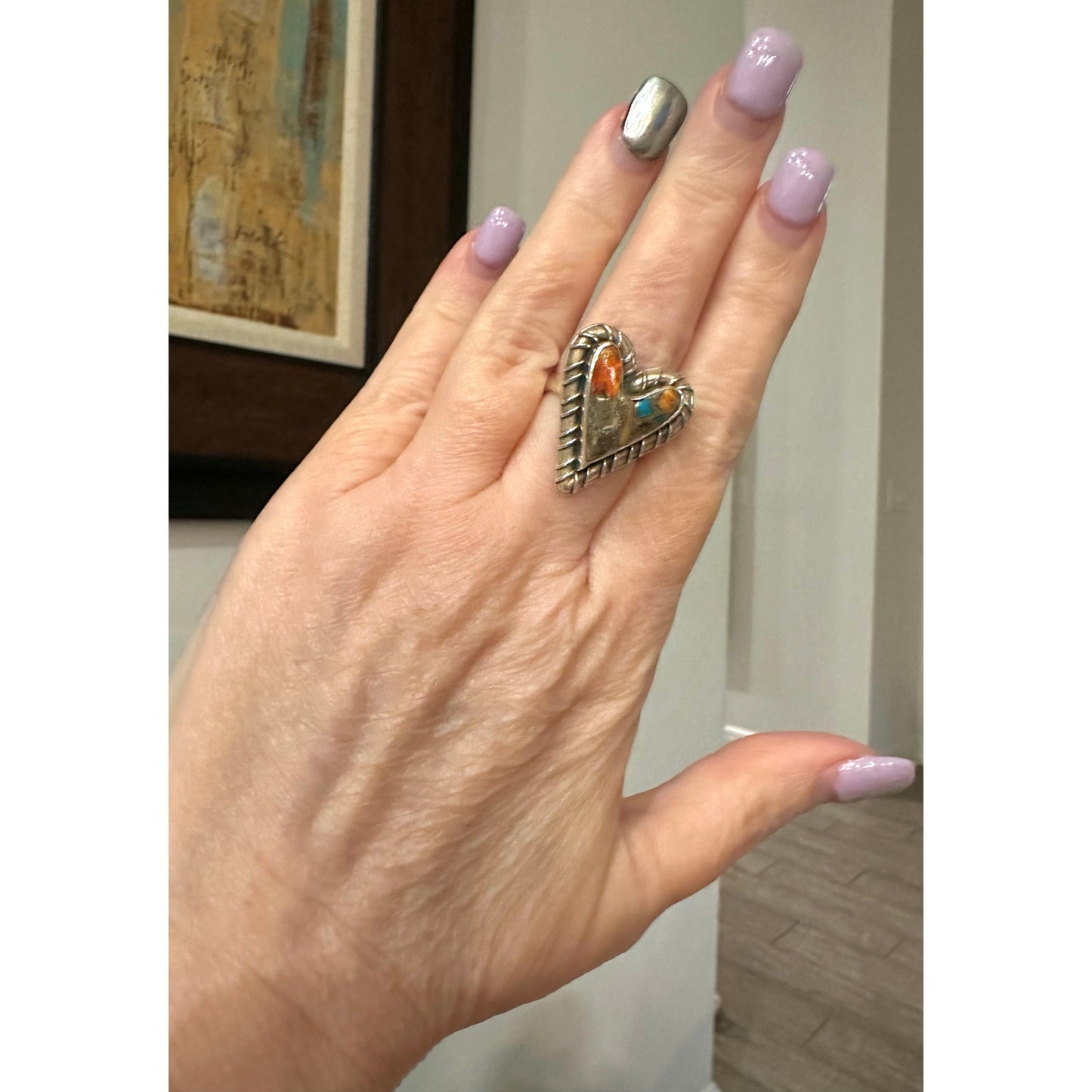 Spiny Oyster Heart Sterling Silver Ring Size 7