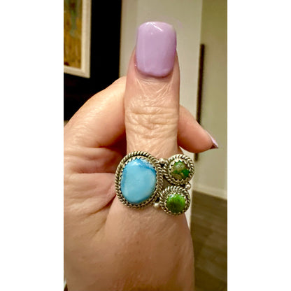 Golden Hills & Sonoran Gold Turquoise Sterling Silver Ring Size 6-10 Adjustable