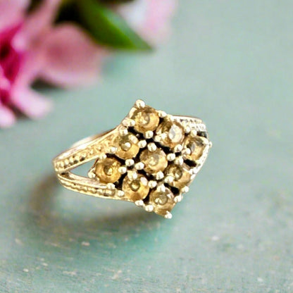 Citrine & ..925 Sterling Silver Multiple Stone Cluster Ring Size 7