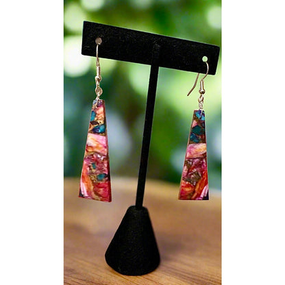 Pink Spiny Oyster Abstract 2.75” Long Dangle Earrings