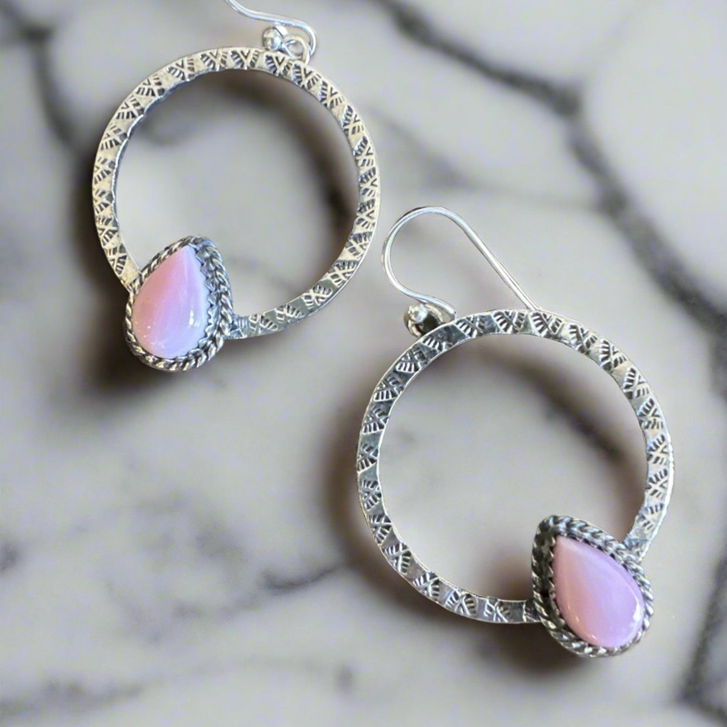 Pink Conch Southwestern Hoop earrings .925 Sterling Silver 1.5” Around