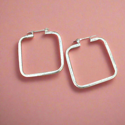 Vintage Square Hoop .925 Sterling Silver Earrings Sterling 1.25”