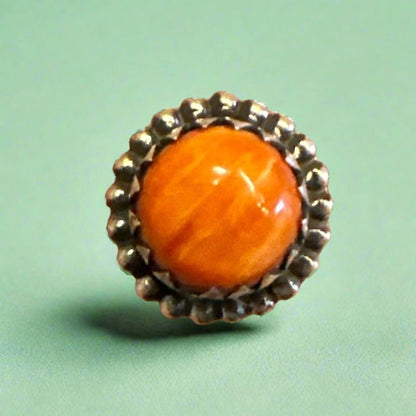 Spiny Oyster SawtoSpiny Oyster Sawtooth Round Stud Earrings .925 Sterling Silver