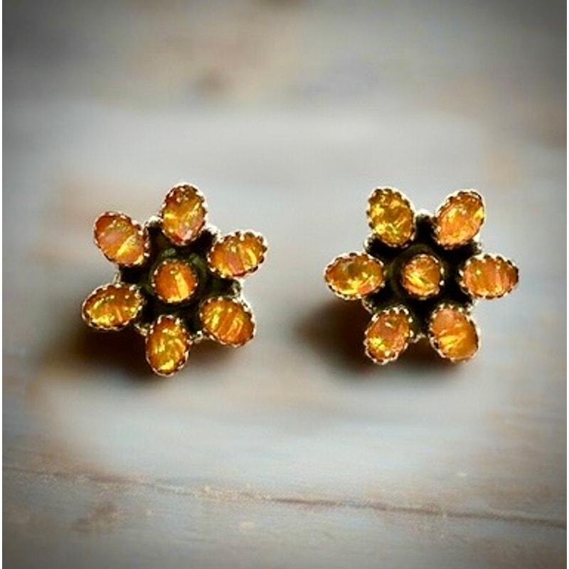 Aurora Opal Orange Cluster Earrings | Sterling 925 1”