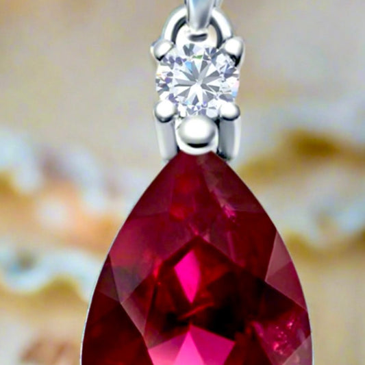 Pear Shaped Simulated Ruby Pendant .925 Sterling Silver