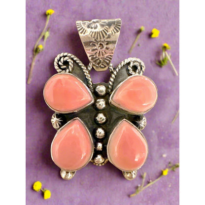 Beautiful Pink Conch Butterfly Pendant Sterling Silver 1”