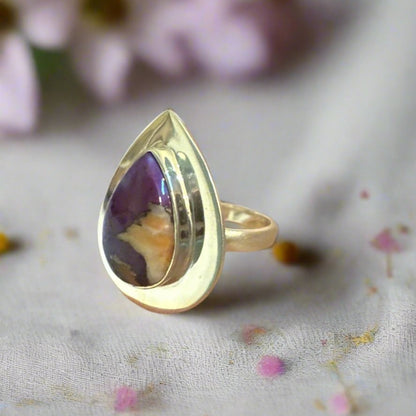 Purple Copper Kingman Turquoise Ring Sterling Size 8