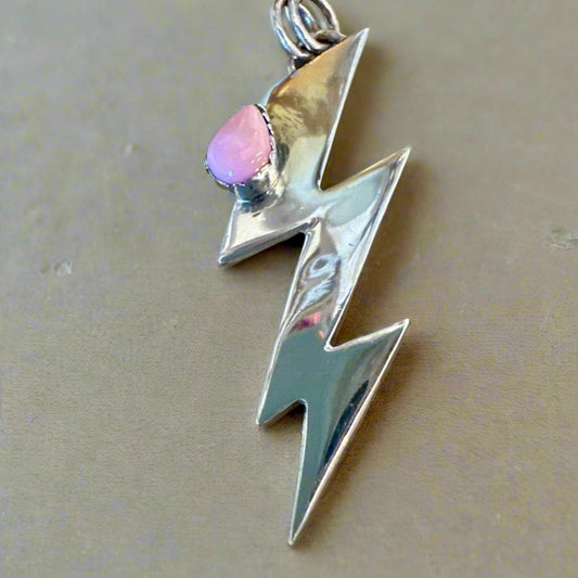 Pink Conch Lightening Bolt Southwestern Pendant 2”