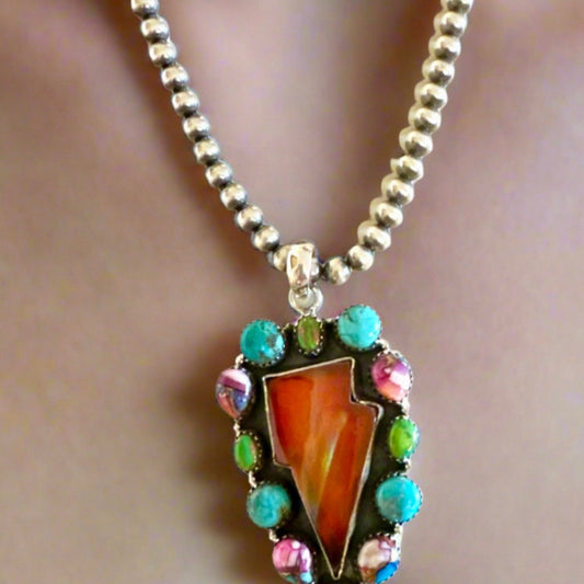 HUGE! Statement Mixed Stone Lightening Bolt Pendant 2.5” Long
