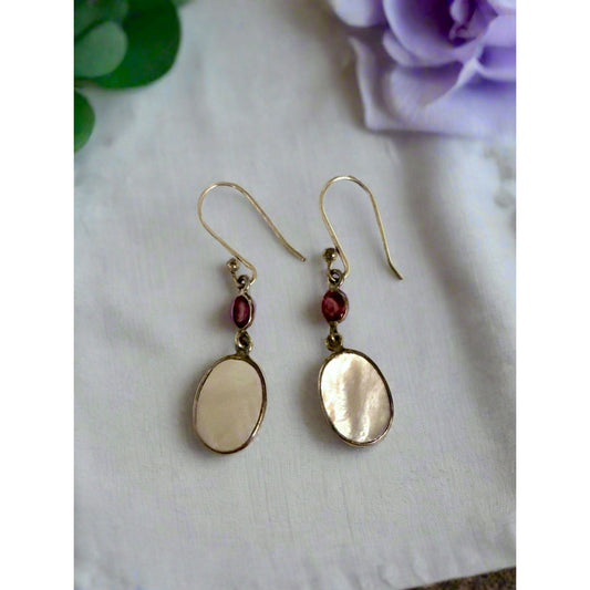 Pink Sapphire & Mother of Pearl Dangle Earrings 1.75” Long