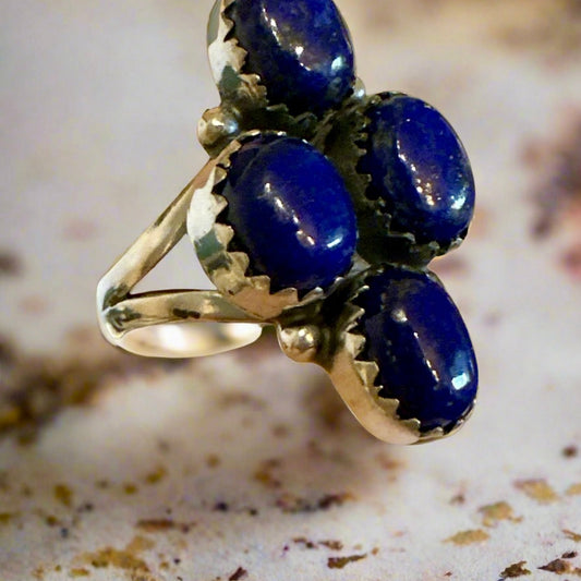 Lapis Lazuli Southwestern Cluster Ring .925 Silver Size 7